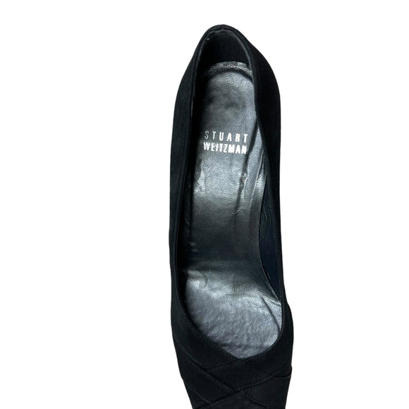 Stuart Weitzman Womens Heel Pump‎ Leather Patent Heel Peep Toe Black Size 6.5M - Picture 6 of 8